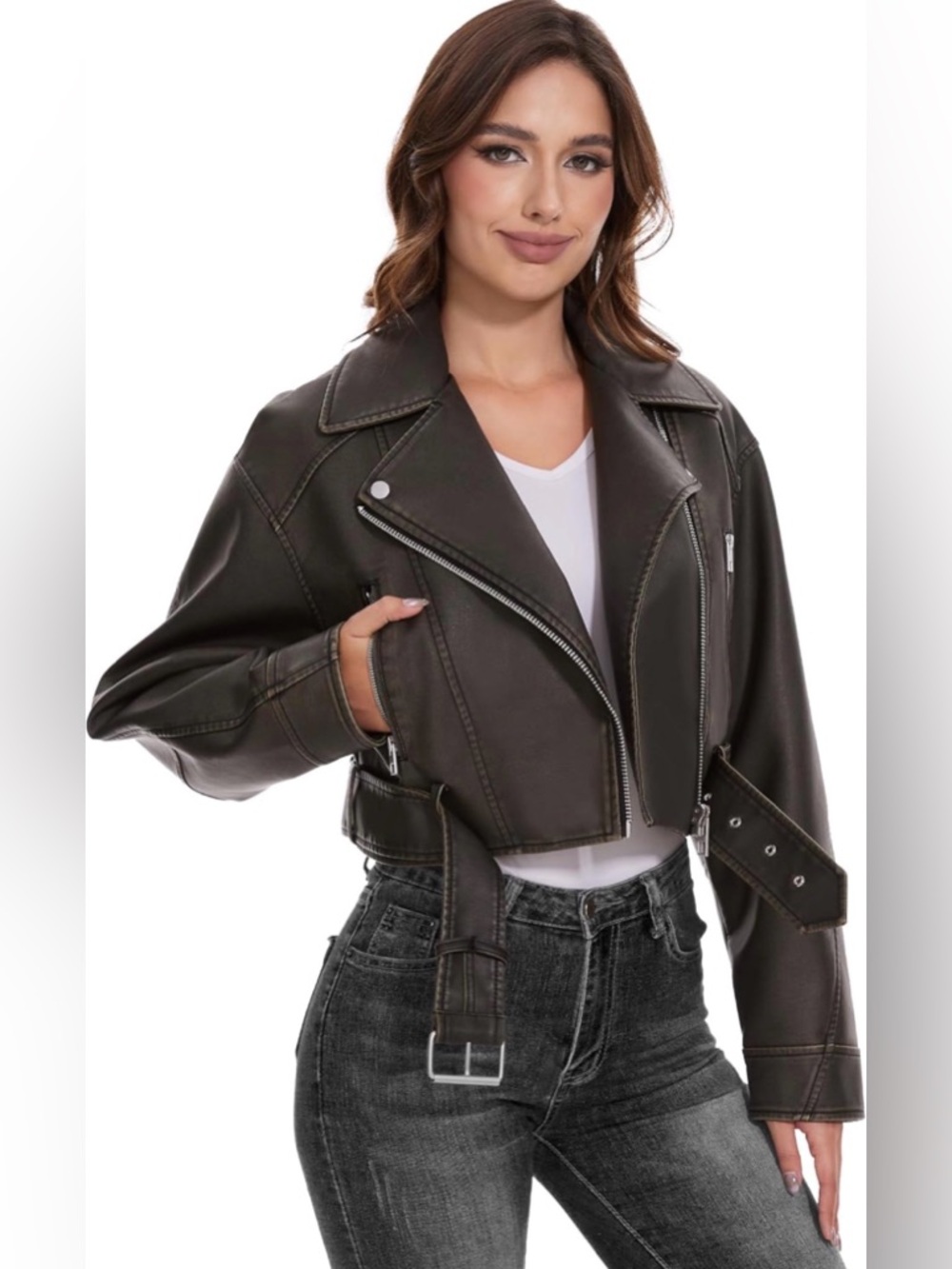 Fahsyee Green Faux Leather Jacket Motorcycle Biker Outwear Sz M NWT Vintage #F